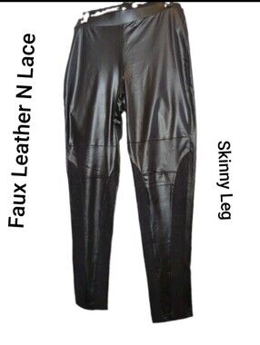 WOMANS BLACK FAUX LEATHER LOOK PONTE KNIT SKINNY LEG  PANTS  PLUS 1X/2X NWOT $70